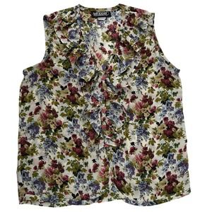 VTG 90s Wrapper Floral Ruffle Blouse Romantic Goth Whimsy Cottagecore Boho Top M